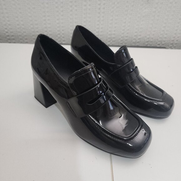 Coutgo Penny Loafers Chunky Block Heels Square Toe Shoes Black Women's Size 8 - Picture 3 of 14